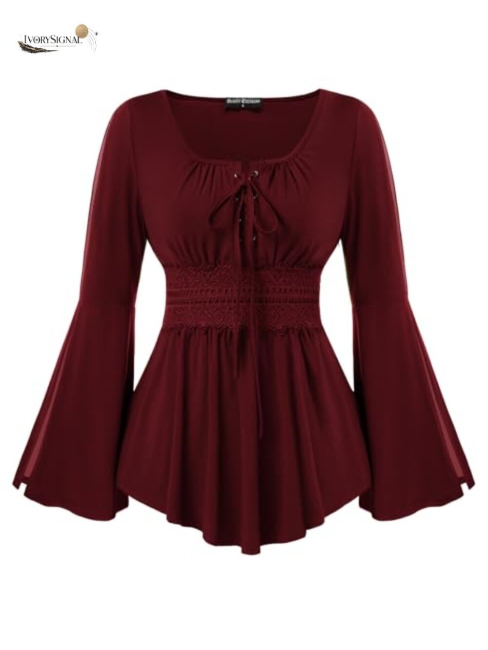 Renaissance Blouse Bell Sleeve Lace Applique Peasant Top